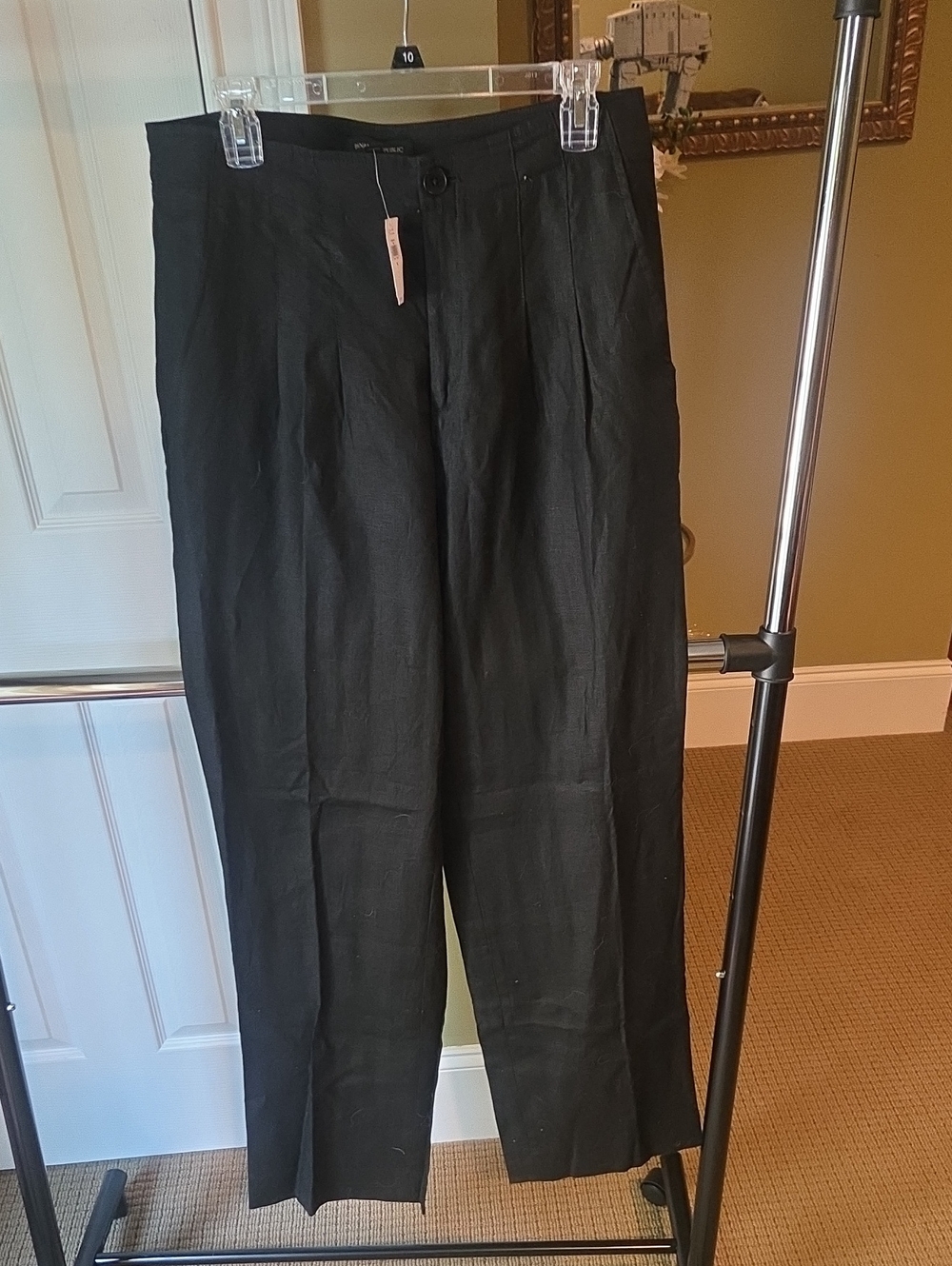 Banana Republic Black Linen High-Waist Pleated Women's Trousers 8L